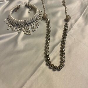 3 for $25. Silver and White Necklace with Classic Design
